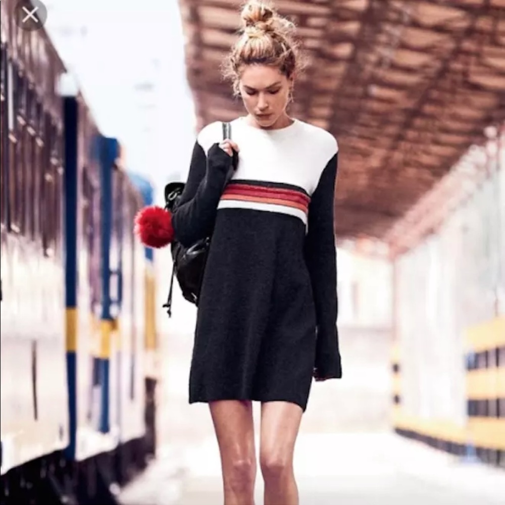 Free People Colorblock Stripes Ribbed Knit Dress